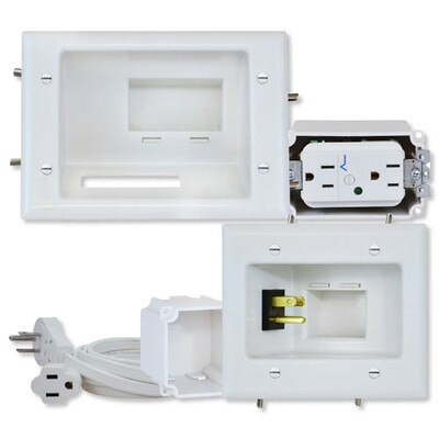 DataComm Recessed Pro-Power Kit with Straight-Blade Surge Receptacle