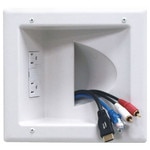 DataComm Recessed Low-Voltage Media Plate with Duplex Surge Receptacle