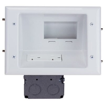 DataComm Recessed Low-Voltage Mid-Size Plate with Duplex Receptacle