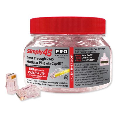 Simply45 ProSeries RJ45 Pass-Through Modular Plug with Cap45™ for Cat6/6a UTP Unshielded (100 Pack)
