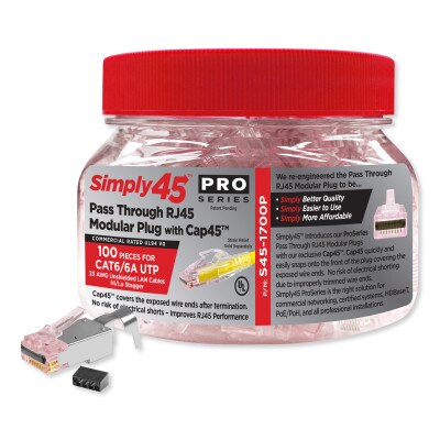 Simply45 ProSeries Pass Through RJ45 Modular Plug with Cap45 and Bar45 for Cat6/6a STP (50 Pack)