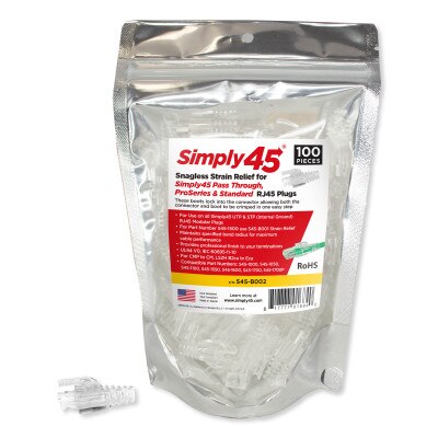 Simply45 Snagless Strain Relief for all S45 Pass Through Cat6/6a UTP (100 Pack)