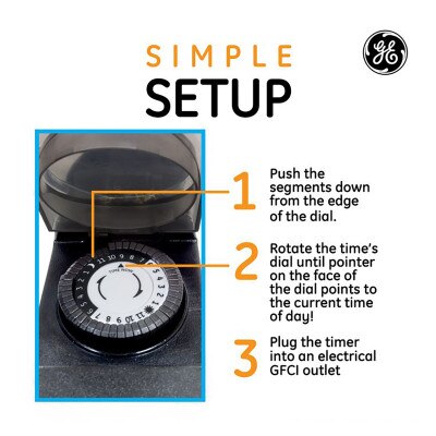 GE Outdoor Plug-In 24-Hour Mechanical Timer, Black