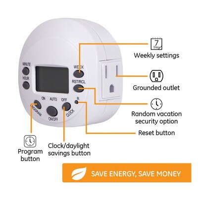 GE Indoor Plug-In 7-Day Digital Timer, White