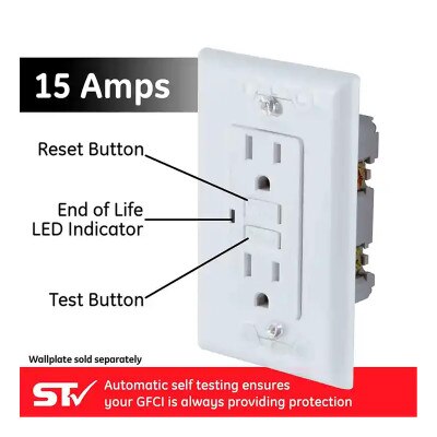 GE GFCI Receptacle with LED Indicator