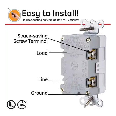 GE GFCI Receptacle with LED Indicator