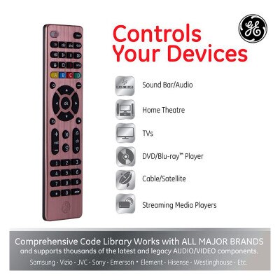 GE 4-Device Universal Remote Control, Brushed Rose