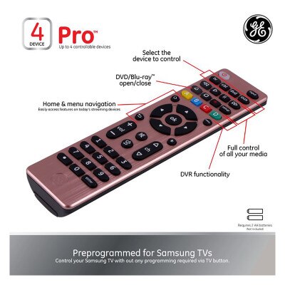 GE 4-Device Universal Remote Control, Brushed Rose