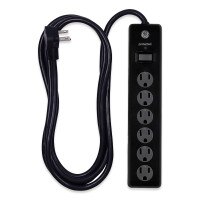 GE 6-Outlet 10 Ft. Surge Protector With Twist-To-Close Safety Covers, Black