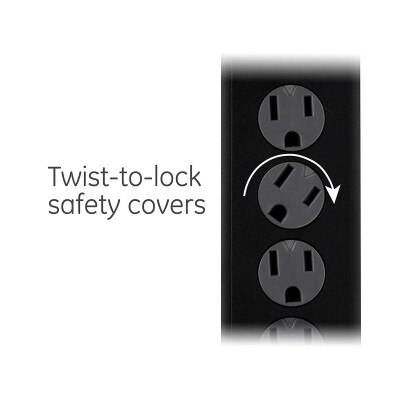 GE 6-Outlet 10 Ft. Surge Protector With Twist-To-Close Safety Covers, Black