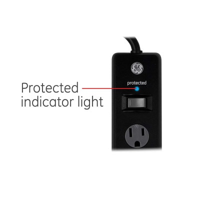 GE 6-Outlet 10 Ft. Surge Protector With Twist-To-Close Safety Covers, Black