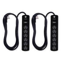 GE 6-Outlet Surge Protector with Twist-to-Close Covers, 8 Ft, 2 Pack