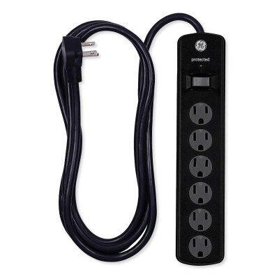 GE 6-Outlet Surge Protector with Twist-to-Close Covers, 8 Ft, 2 Pack