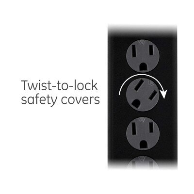 GE 6-Outlet Surge Protector with Twist-to-Close Covers, 8 Ft, 2 Pack