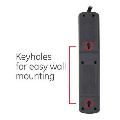 GE 6-Outlet Surge Protector with Twist-to-Close Covers, 8 Ft, 2 Pack