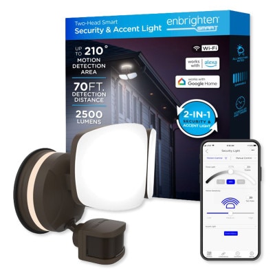 Enbrighten Outdoor 2-Head Motion-Sensing Back Lit Wi-Fi LED Security Light, Bronze