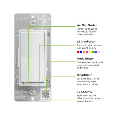 Enbrighten Z-Wave Plus v2 In-Wall Smart Switch, Paddle, 700 Series