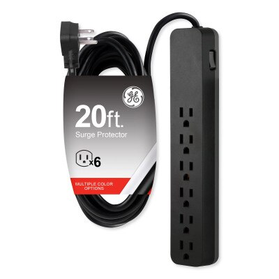 GE 6-Outlet Surge Protector, 20 Ft, Black