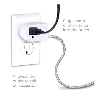 Jasco Cordinate 1-Outlet Tabletop Switch With 6 Ft. Braided Extension Cord, White/Gray