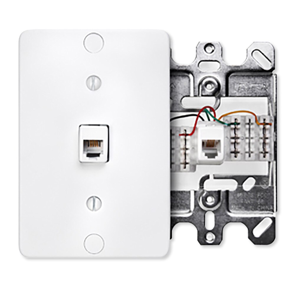 4-conductor 6-position White Leviton C0253-W Surface Mount Wall Phone Jack 