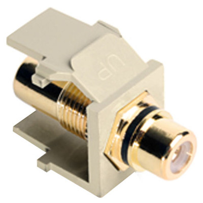 Leviton QuickPort RCA Snap-In Connector (Gold-Plated), Black Stripe, Ivory
