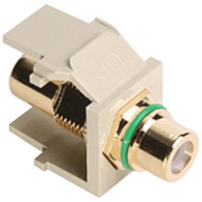 Leviton QuickPort RCA Snap-In Connector (Gold-Plated), Green Stripe, Ivory