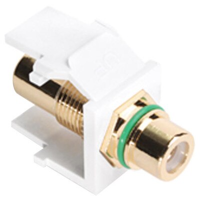 Leviton QuickPort RCA Snap-In Connector (Gold-Plated), Green Stripe, White