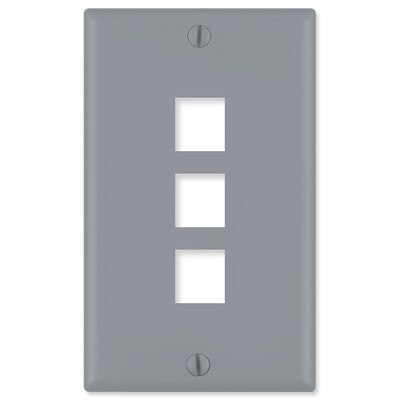Leviton QuickPort Wallplate, 1-Gang, 3-Port, Gray