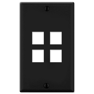 Leviton QuickPort Wallplate, 1-Gang, 4-Port, Black