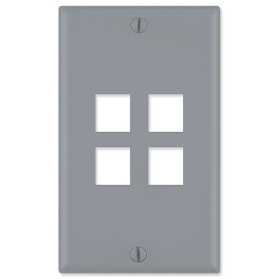 Leviton QuickPort Wallplate, 1-Gang, 4-Port, Gray