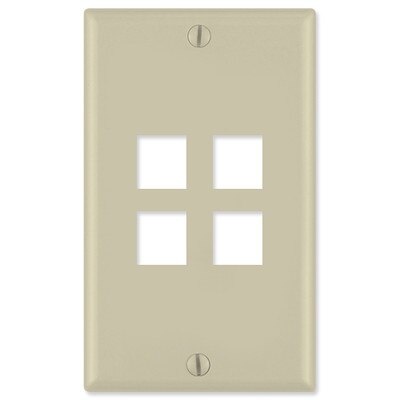 Leviton QuickPort Wallplate, 1-Gang, 4-Port, Ivory