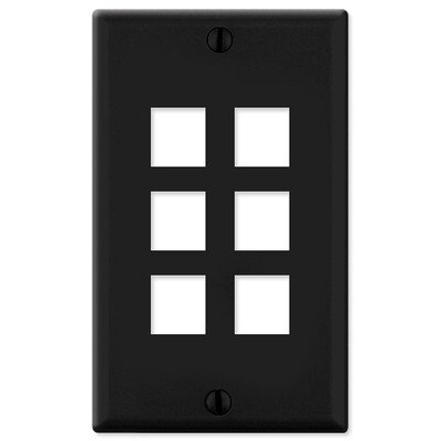 Leviton QuickPort Wallplate, 1-Gang, 6-Port, Black