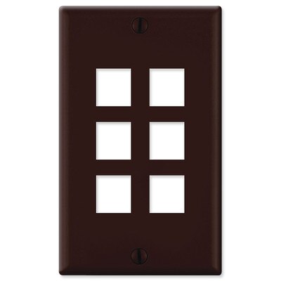 Leviton QuickPort Wallplate, 1-Gang, 6-Port, Brown