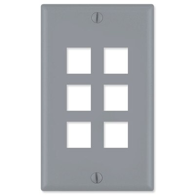 Leviton QuickPort Wallplate, 1-Gang, 6-Port, Gray