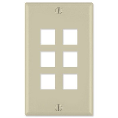 Leviton QuickPort Wallplate, 1-Gang, 6-Port, Ivory