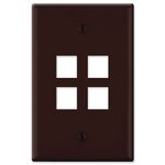 Leviton Midsize QuickPort Wallplate, 1-Gang, 4-Port, Brown