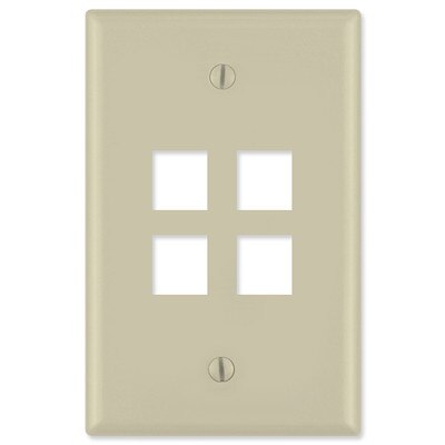 Leviton Midsize QuickPort Wallplate, 1-Gang, 4-Port, Ivory