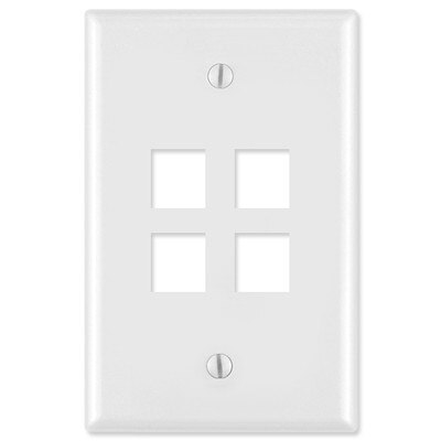 Leviton Midsize QuickPort Wallplate, 1-Gang, 4-Port, White