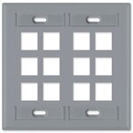 Leviton QuickPort Wallplate, 2-Gang, 12-Port (with ID Window), Gray