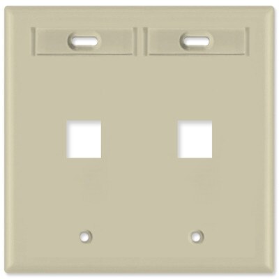 Leviton QuickPort Wallplate, 2-Gang, 2-Port (with ID Window), Ivory