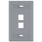 Leviton QuickPort Wallplate, 1-Gang, 2-Port (with ID Window), Gray