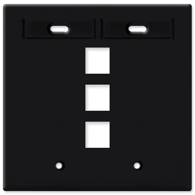 Leviton QuickPort Wallplate, 2-Gang, 3-Port (with ID Window), Black