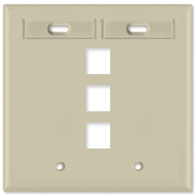 Leviton QuickPort Wallplate, 2-Gang, 3-Port (with ID Window), Ivory