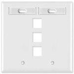 Leviton QuickPort Wallplate, 2-Gang, 3-Port (with ID Window), Gray