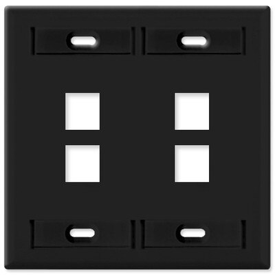 Leviton QuickPort Wallplate, 2-Gang, 4-Port (with ID Window), Black