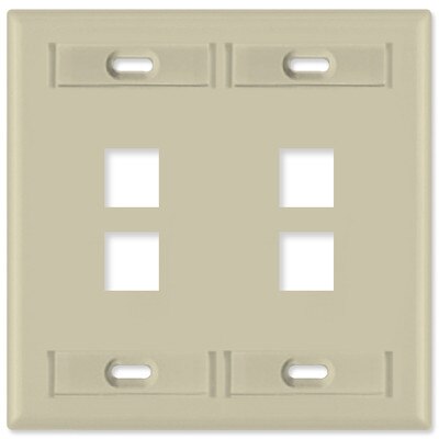 Leviton QuickPort Wallplate, 2-Gang, 4-Port (with ID Window), Ivory