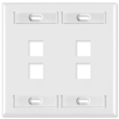 Leviton QuickPort Wallplate, 2-Gang, 4-Port (with ID Window), White