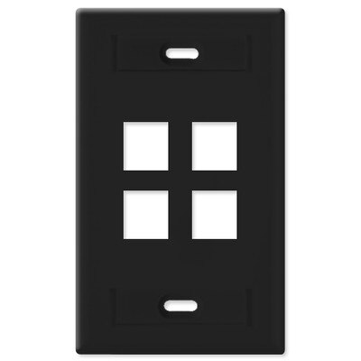 Leviton QuickPort Wallplate, 1-Gang, 4-Port (with ID Window), Black