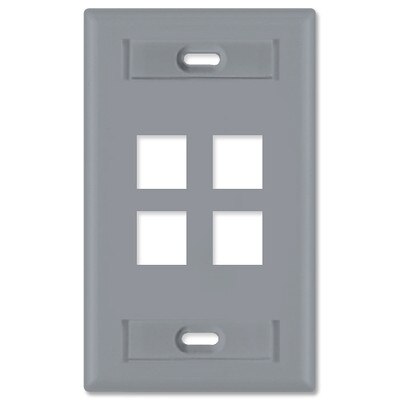 Leviton QuickPort Wallplate, 1-Gang, 4-Port (with ID Window), Gray