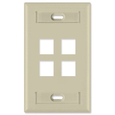 Leviton QuickPort Wallplate, 1-Gang, 4-Port (with ID Window), Ivory